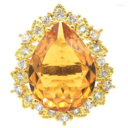 Cluster Rings 28x24mm Designed Big Gemstone 7.5g Golden Citrine White CZ For Man Gold Silver Fine Jewellery