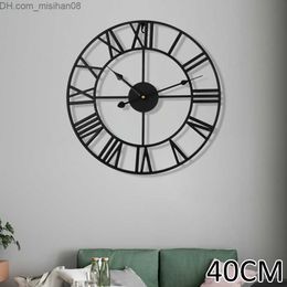 Wall Clocks 40cm Large Outdoor Garden Wall Clock Nordic Metal Roman Numeral Wall Clocks Retro Iron Round Face Black Home Office Decoration LJ201204 Z230706