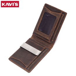 KAVIS New Slim Leather Wallet Men's Bag Money Clip Card Cases Vintage Women Men Wallet Business ID Credit Card Holders Unisex