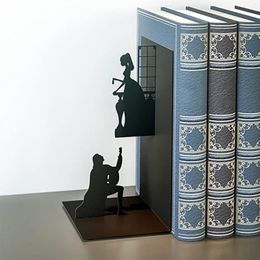 Decorative Objects Figurines Iron Figure Bookends Reading Book Support Retro NonSkid Ends Stoppers for Shelves Home Office Table Desktop Decor 230705