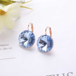 Charm 2021 New Round Stone Earrings 14mm Austrian Rivoli Crystal Gold Wedding Gift for Female Graduate Teachers Z230706