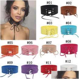 Chokers Fashion Wide Black Veet 12Colors Ladies Female Punk Lacing Choker Necklaces For Women Torques Jewelry Drop Delivery Pendants Dhejw