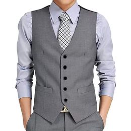 Men's Vests Fashion Vest Gray VNeck Single Breasted Solid Color Male Suits Sleeveless Top Slim Fit Casual Wedding Waistcoat 2023 230705