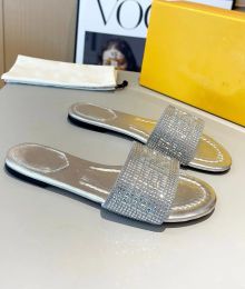 offend Sandals Everyday Wear Women Signatur Slide Shoes Slip on Crystal Embroidery Slide Flats Summer Luxury Flip Flops Lady Casual Sandalias Eu35-43 Original Box