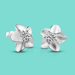 Stud Earrings 925 Sterling Silver Flower Shaped Earring Zircon Inlay Anti Allergy Women Anniversary Birthday Gift Party Club Ferrets