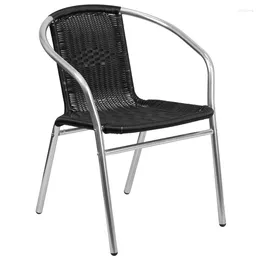 Camp Furniture Flash Commercial Aluminum And Black Rattan Indoor-Outdoor Restaurant Stack Chair Patio Garden