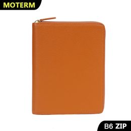 Notepads Moterm Genuine Pebbled Grain Leather B6 Zip Cover with Top Pocket Cowhide Planner Zipper Notebook Organiser Agenda Journal Diary 230704