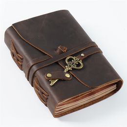 Notepads Retro Leather Joural Magic Diary Handmade Notebook With Key Travel Book Blank Paper 300 Pages Couple Gifts 230704