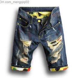 Men's Jeans Men's Short Jeans Denim Causual Fashional Distressed Shorts Skate Board Jogger Ankle Ripped Wave Z230707