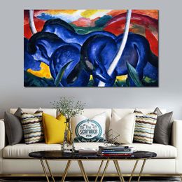 Abstract Animal Canvas Art The Large Blue Horse Franz Marc Painting Handmade Musical Decor for Piano Room