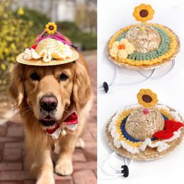 Dog Apparel Summer Woven Straw Sombrero Mexican Sun Hat Pet Adjustable Buckle Multicolor Cat Caps For Beach Party