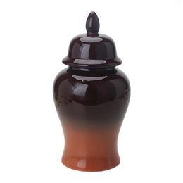 Storage Bottles Porcelain Vase Temple Jar With Lid Decorative Gradient Color Ginger Home