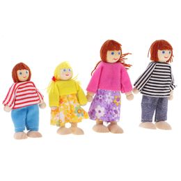 Dolls 4pcs Wooden Dollhouse Family Set 4 Action Figure for 1 12 Kit Pretend Play Doll Figurines 230704