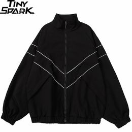 Mens Jackets Men Hip Hop Streetwear Reflective Striped Jacket Coat Zipper Up Jacket Windbreaker Harajuku Thin Jacket Sports Black Blue 230705
