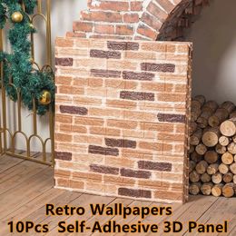 Stickers 10 Pcs Self Adhesive 3d Foam Panel Wallpaper Waterproof Brick Wall Living Room Brick Stickers Bedroom Kid Room Home Decor