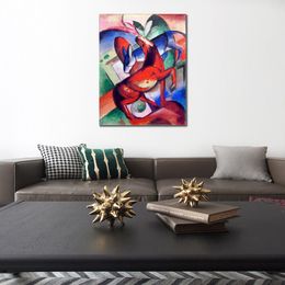 Abstract Animal Canvas Art Horse and Donkey Franz Marc Painting Handmade Musical Decor for Piano Room