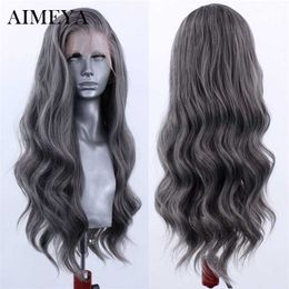 Dark Grey Synthetic Lace Wigs for Black Women Natural Wave Synthetic Wig Lace Front Wig High Temperature Cosplay Wigs 230524