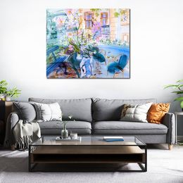 Abstract Floral Oil Painting on Canvas Notre Maison De Montsaunes Artwork Contemporary Wall Decor