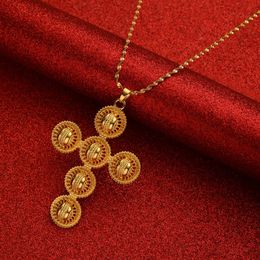 Charms Gold Colour Ethiopian Big Cross Pendant Necklaces for Women Men 230704