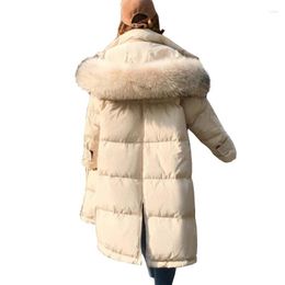 Women's Trench Coats Winter Jacket Women Fashion Thickened Split Big Fur Collar Down Cotton Coat Parka Plus Size Long Padded Female Overcoat