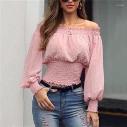 Women's Blouses Fashion Boho Beach Womens Tops And Elegant Long Sleeve Off Shoulder Shirt Ladies Polka Dot Tunique Femme Streetwear