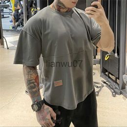 Men's T-Shirts 2021 Mens Muscle T Shirt Bodybuilding Fitness Men Tops Cotton Singlets Plus Big Size Tshirt Cotton Mesh Loose Short Sleeve J230705