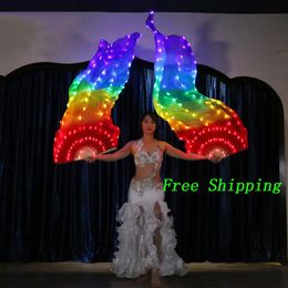LED Rainbow Fan Veil Belly Dance Accessories Fan Veil Belly Dance Carnival Prop Professional Stage Accessories319d