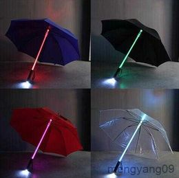Umbrellas Flashlight Umbrella LED Safety Warning Lights Outdoor Umbrellas for Kids Colours Flashing Long-handle Night Umbrella R230705
