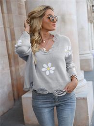 Women's Sweaters Autumn Winter Tassel Jumper Sweater Ladies Full Sleeve Floral Knitted Pullovers Tops For Women Hole