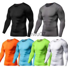 Men's T-Shirts 2022 Spring Solid Colour Compression Men Long Sleeves Tshirt Bodybuilding Polyester Tops SXXL Size Fitness Male Clothing J230705