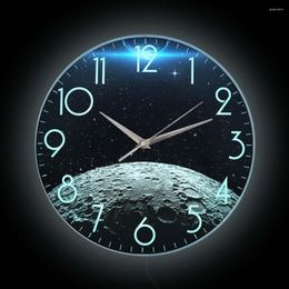 Wall Clocks Moon And Earth Planet LED Lighting Clock For Living Room Universe R Surface Astronomy Home Decor Nightlight Watch