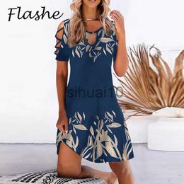 Casual Dresses Women Floral Print Party Dresses Sexy Summer Short Sleeve O-Neck Mini Dress For Ladies 2022 Hollow Out Design Elegant Dress J230705