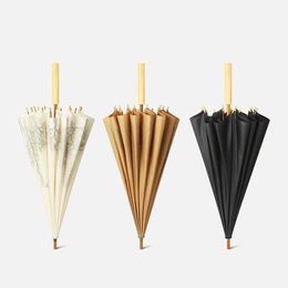Umbrellas 16-bone Long Handle Parasol Retro Art Wooden Handle Umbrella Chinese Style Sunny Umbrella Rain Gear