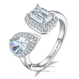 Cluster Rings Vinregem 925 Sterling Silver Pear Emerald Cut 1CT Real Moissanite Pass Test Diamonds Open Ring For Women Jewellery Wedding Gifts