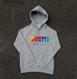 hoodie Trapstar full tracksuit rainbow towel printing decoding hooded sportswear men and women sportswear suit zipper trousers Size XL5427845245