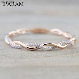Rose Gold Colour Twist Classical Cubic Zirconia Wedding Engagement Ring for Woman Girls Austrian Crystals Gift Rings Bague Femme L230620