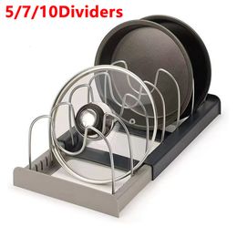 Dish Racks 5 7 10 Divider Pot Pan Rack Shelf Retractable Kitchen Organizer Storage Cabinet Holder Pans Pots Lid Utensils 230705