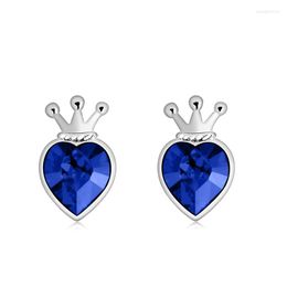Stud Earrings ER-00094 Genuine Austrian Crystal Jewerly Silver Plated Women's Heart Crown 2023 Y2k Accessories Valentine's Day Gift