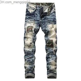Men's Jeans Men's Jeans Mens Patchwork Spliced Ripped Male Straight Patch Beggar Vaqueros Hombre Denim Pants Pantalon Trousers 28-42 Z230711