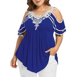 Women's Plus Size TShirt Loose Blouse Tops Street Wear Off Shoulder Lace Tee Shirt Tunic Female Clothing Large 3XL 4XL 5XL 230705