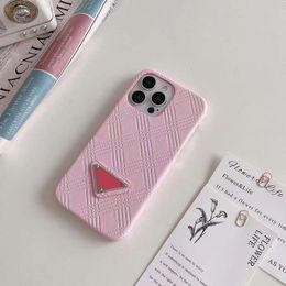 Designer Emed Diamond Pattern Cell Phone Cases for Apple Iphone 14 Plus 13 12 11 Pro Max PU Leather Shockproof Protective Mobile Back Covers Fundas Pink