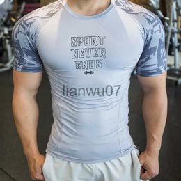 Men's T-Shirts New Compression Breathable Short Sleeve Men Running Fitness Tshirt elastic Quick Dry Sports Bodybuilding muscle Training Shirts J230705