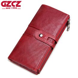 New Style Vintage Genuine Leather Women Wallet Big Capacity RFID Blocking Card Holder Female Phone Pocket With Zipper Coin Purse