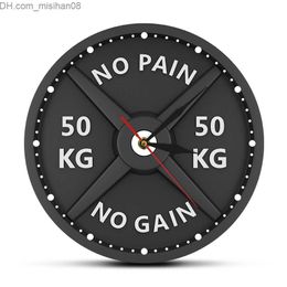 Wall Clocks NO PAIN NO GAIN 50KG Barbell 3D Modern Wall Clock Weight Lifting Dumbbell Bodybuilding Wall Watch Gym Workout Strongman Gift Y200109 Z230707