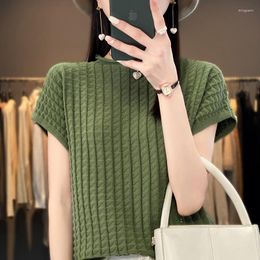Women's T Shirts T-shirt Summer Cotton Top Casual Solid Knitted Pullover Short Sleeve Round Neck Fashion Sweater