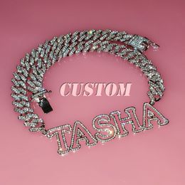 Pendant Necklaces Customised Nameplate Necklace ly Arrived Instagram Trend Necklace Bling Name Pendant with Cuban Chain Capital Letters Name Chain 230704