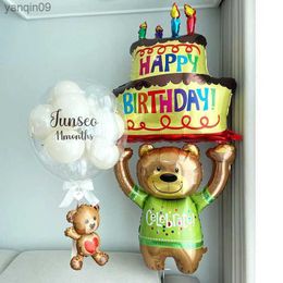Large Bear Cake Foil Helium Balloons for Birthday Party 1st Baby Shower Decoration Anniversaire Air Globos Kids Toys Supplies L230626