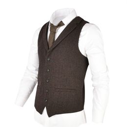 Men's Vests VOBOOM Woolen Tweed Suit Vest for Men Herringbone Slim Fit Premium Wool Blend Singlebreasted Waistcoat Coffee Brown 018 230705