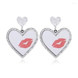 Dangle Earrings Romantic Red Lip Acrylic For Women Girl Cute Double Heart White Drop Earring Valentine's Day Gift