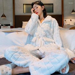 Women's Sleepwear Women Casual Long Sleeve Pyjama Pijama Winter Thicken Warm White Flannel Pajamas Sets Homewear